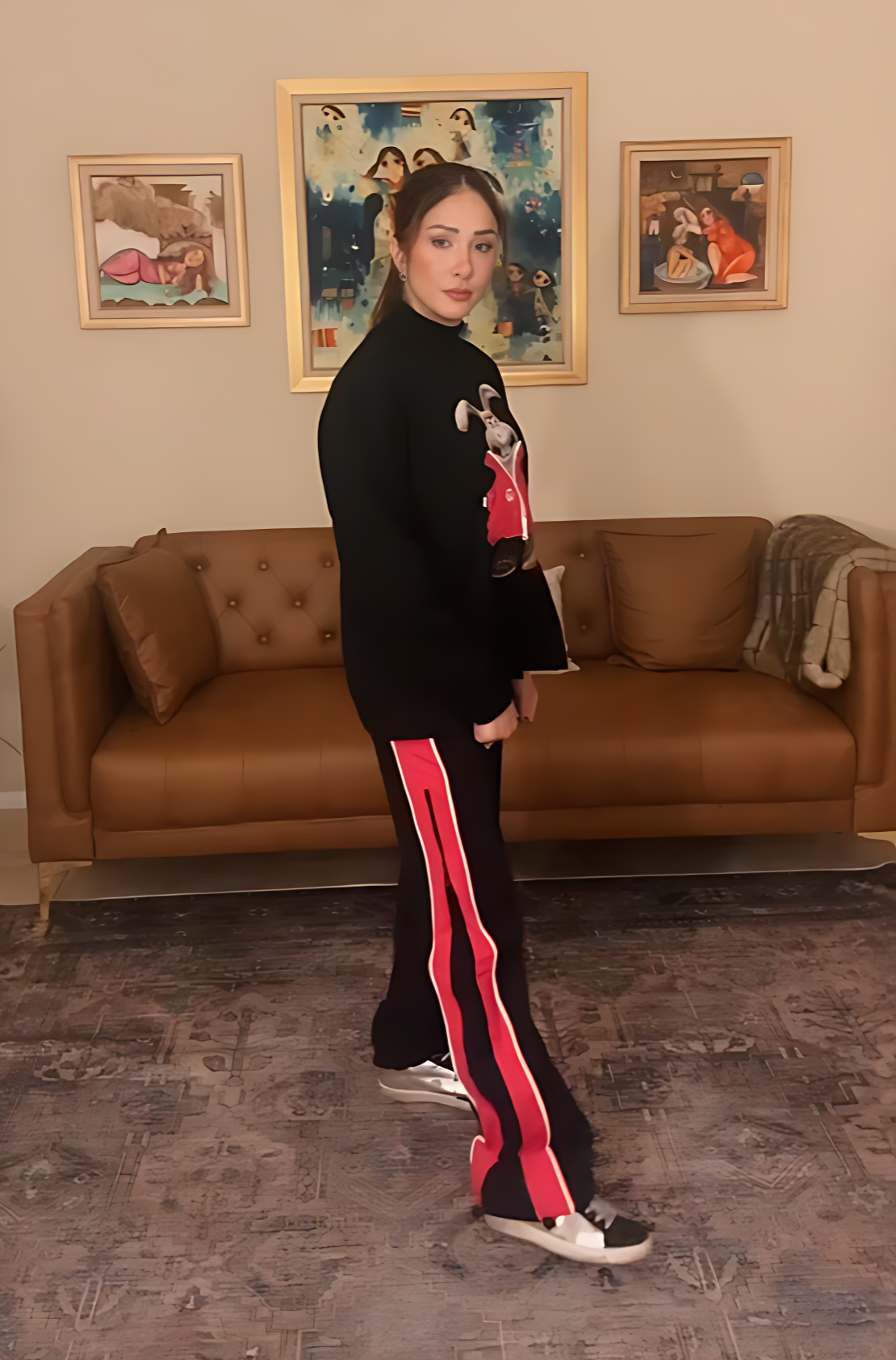 Bunny Graphic Oversized Tracksuit Set - Red Edition