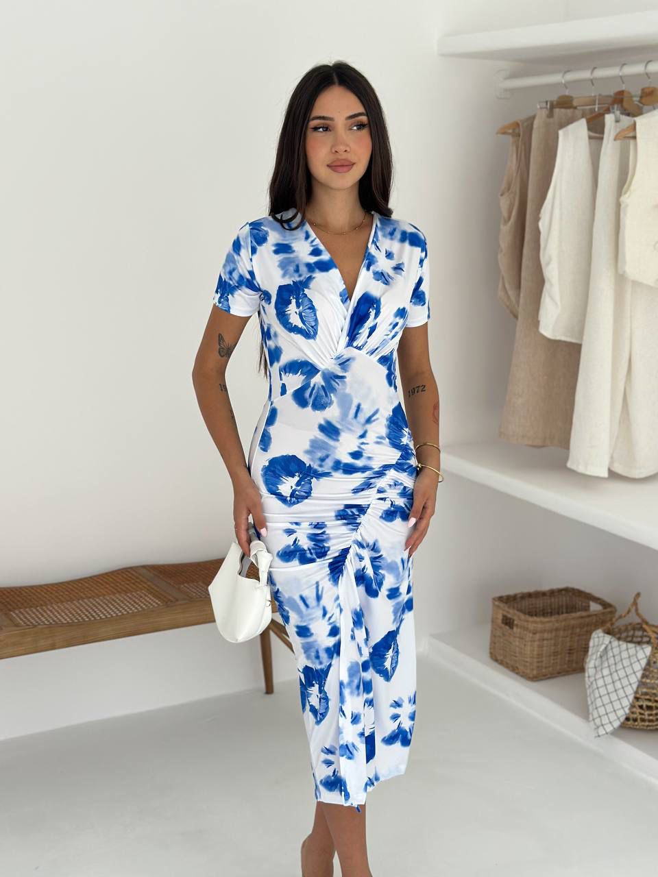 Blue & White Tie-Dye Midi Dress