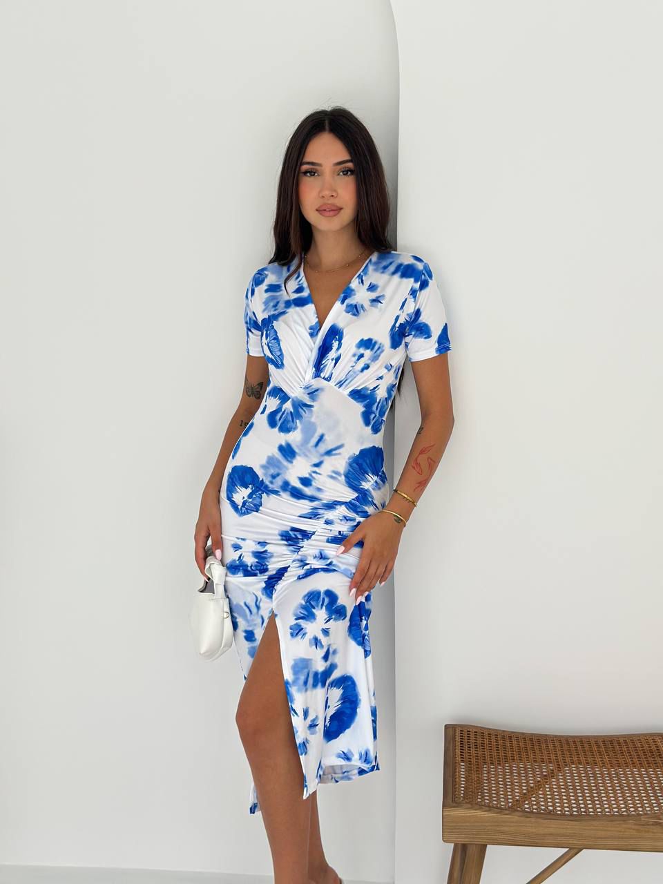 Blue & White Tie-Dye Midi Dress
