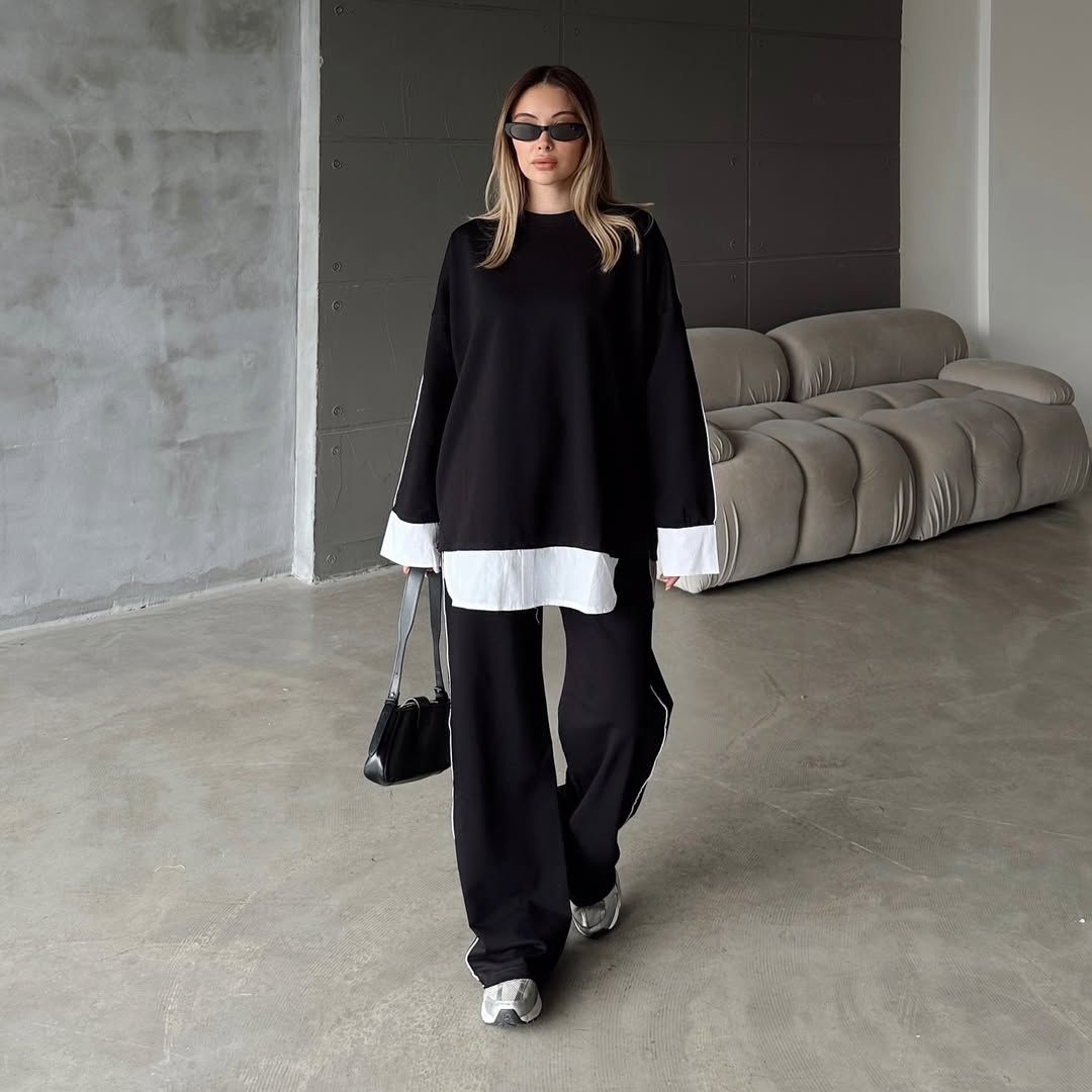 Oversized Contrast-Layered Co-ord Set