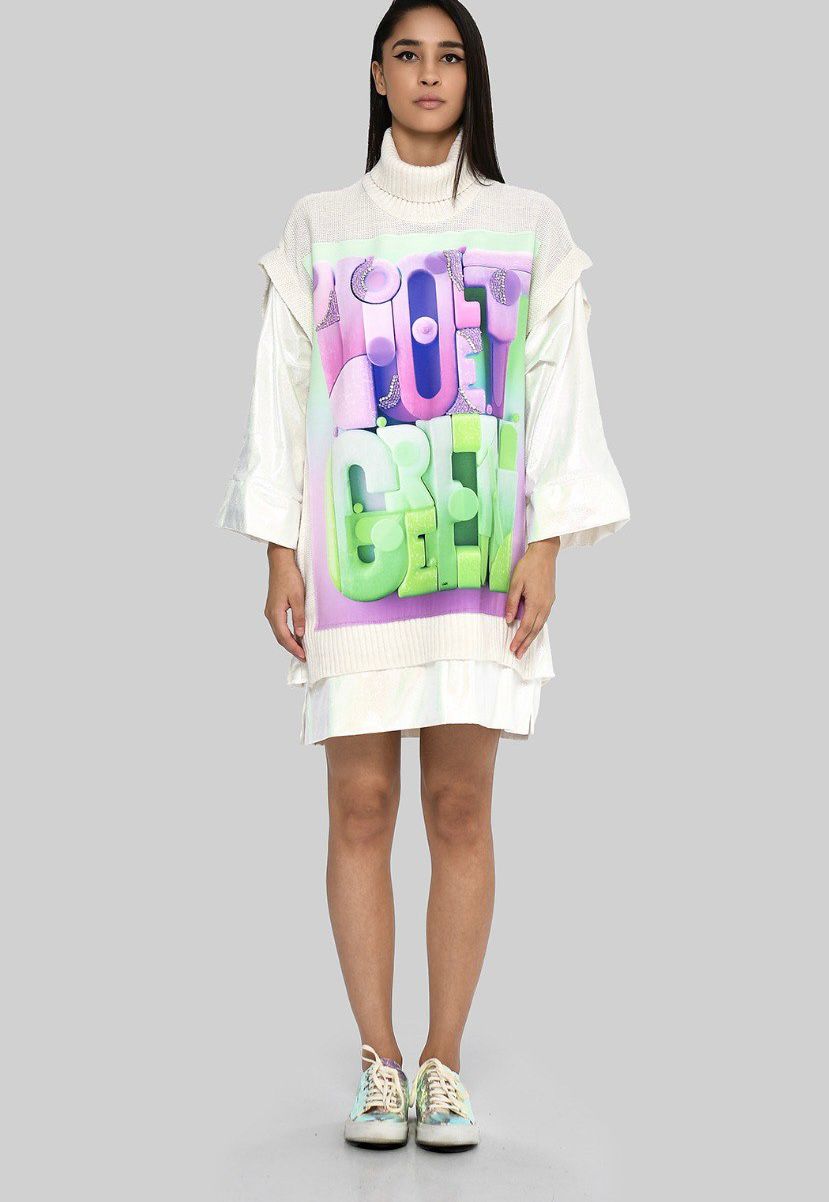 Oversized Graphic Turtleneck Sweater Dress