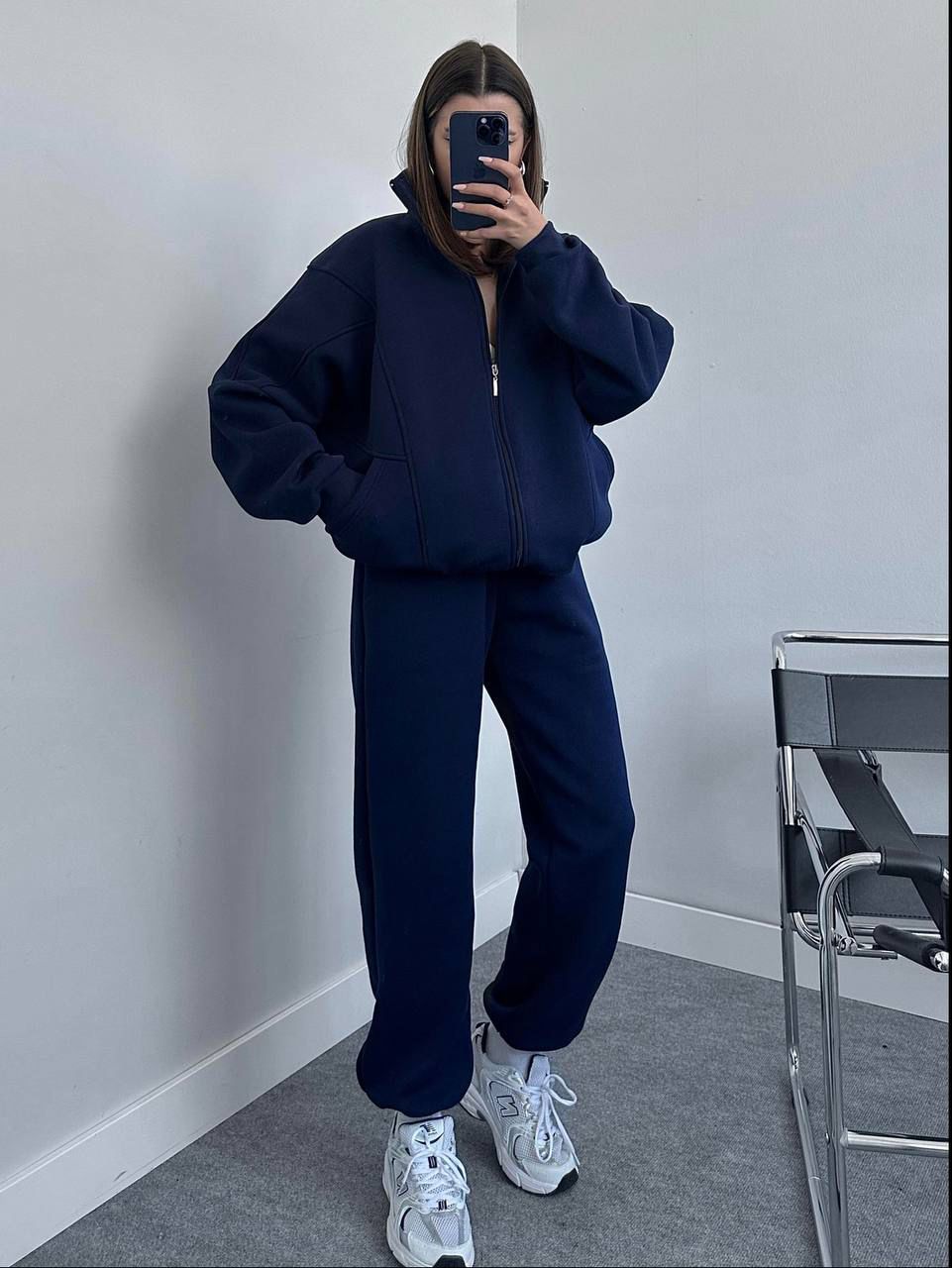 Oversized Navy Zip-Up Hoodie & Jogger Set