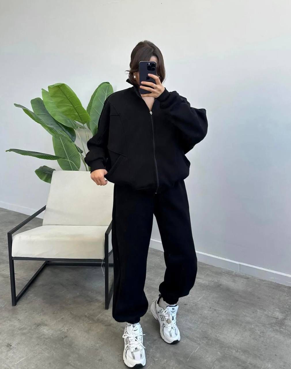 Oversized Black Zip-Up Hoodie & Jogger Set