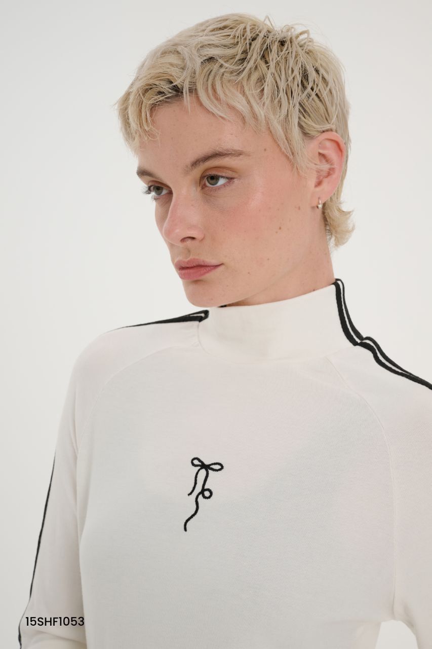 High-Neck Stripe Sleeve Top