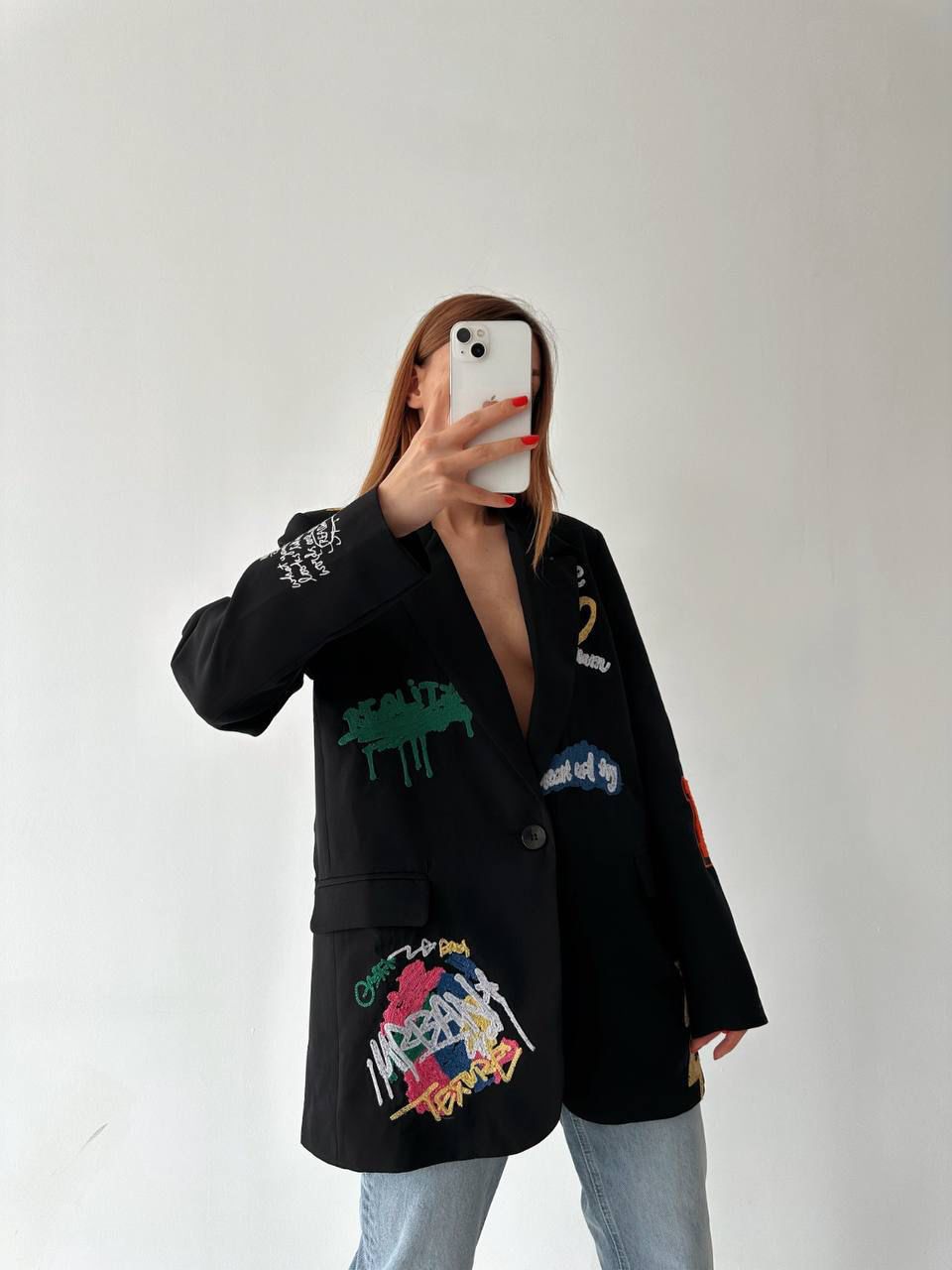 Graffiti Embroidered Oversized Blazer