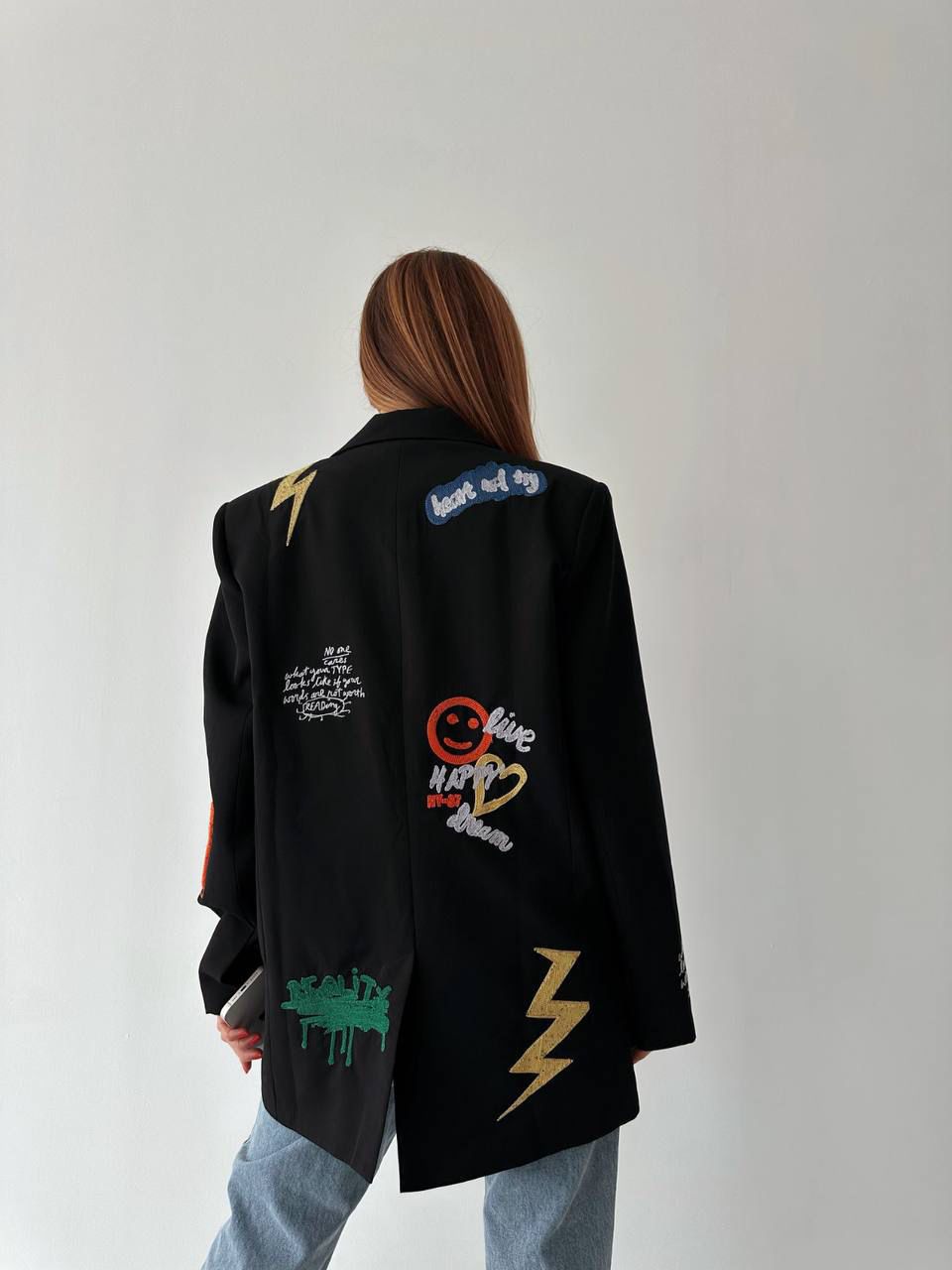 Graffiti Embroidered Oversized Blazer