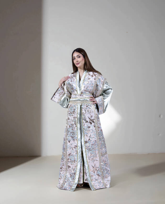 Designer golden light and turquoise Kaftan