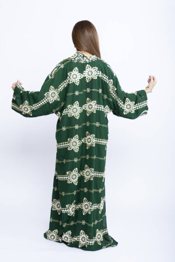 Emerald Bloom Kuwaiti Chiffon Kaftan - Image 3