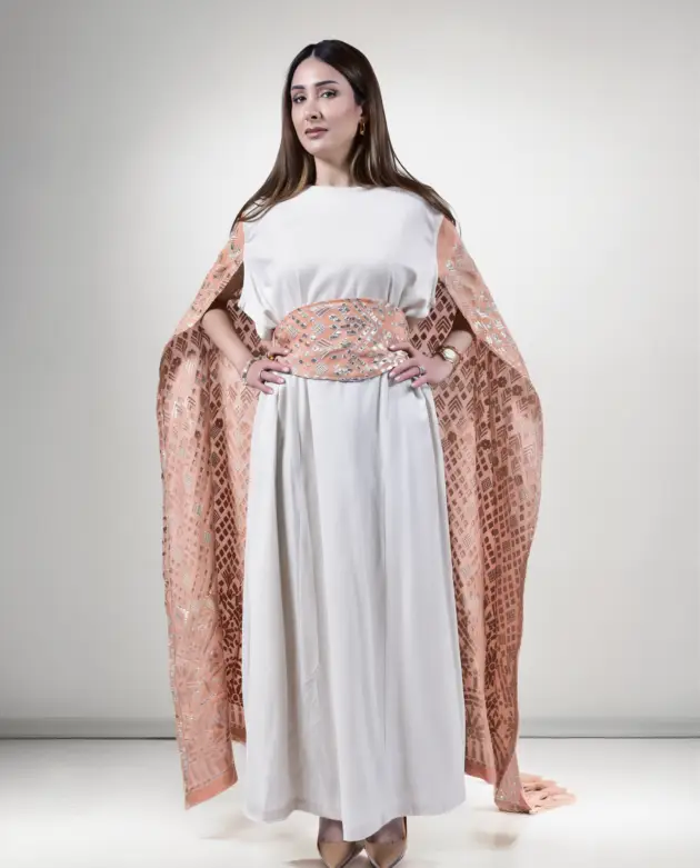 Desert Glow Kuwaiti Dress with Embroidered Cape