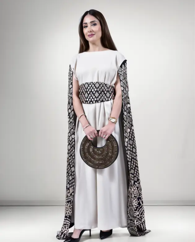 Golden Dusk Kuwaiti Dress with Embroidered Cape