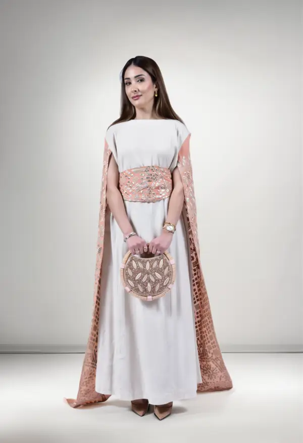Desert Glow Kuwaiti Dress with Embroidered Cape - Image 5